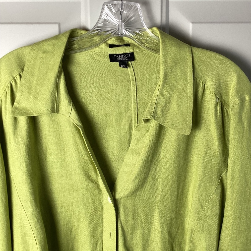 Talbots Lime Green pure Irish Linen Button-Front Shirt - Picture 2 of 5